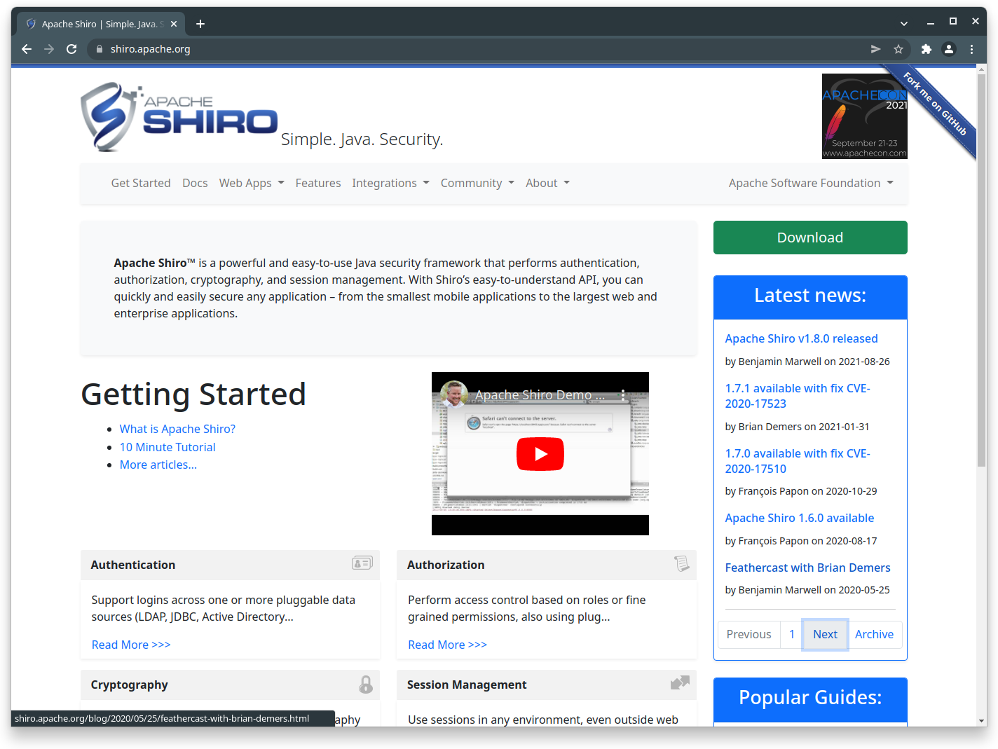 Apache Shiro website since January 2022